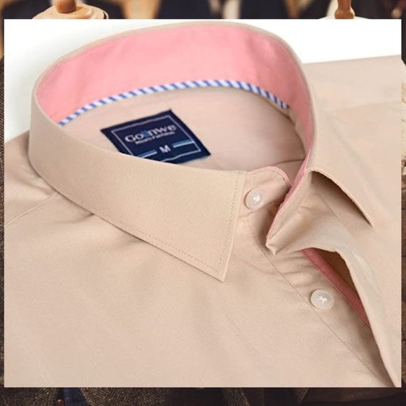 GOLLNWE Long Sleeve Contrast Collar & Convertible Cuffs Dress Shirt  NEW W/TAGS! - Picture 4 of 12
